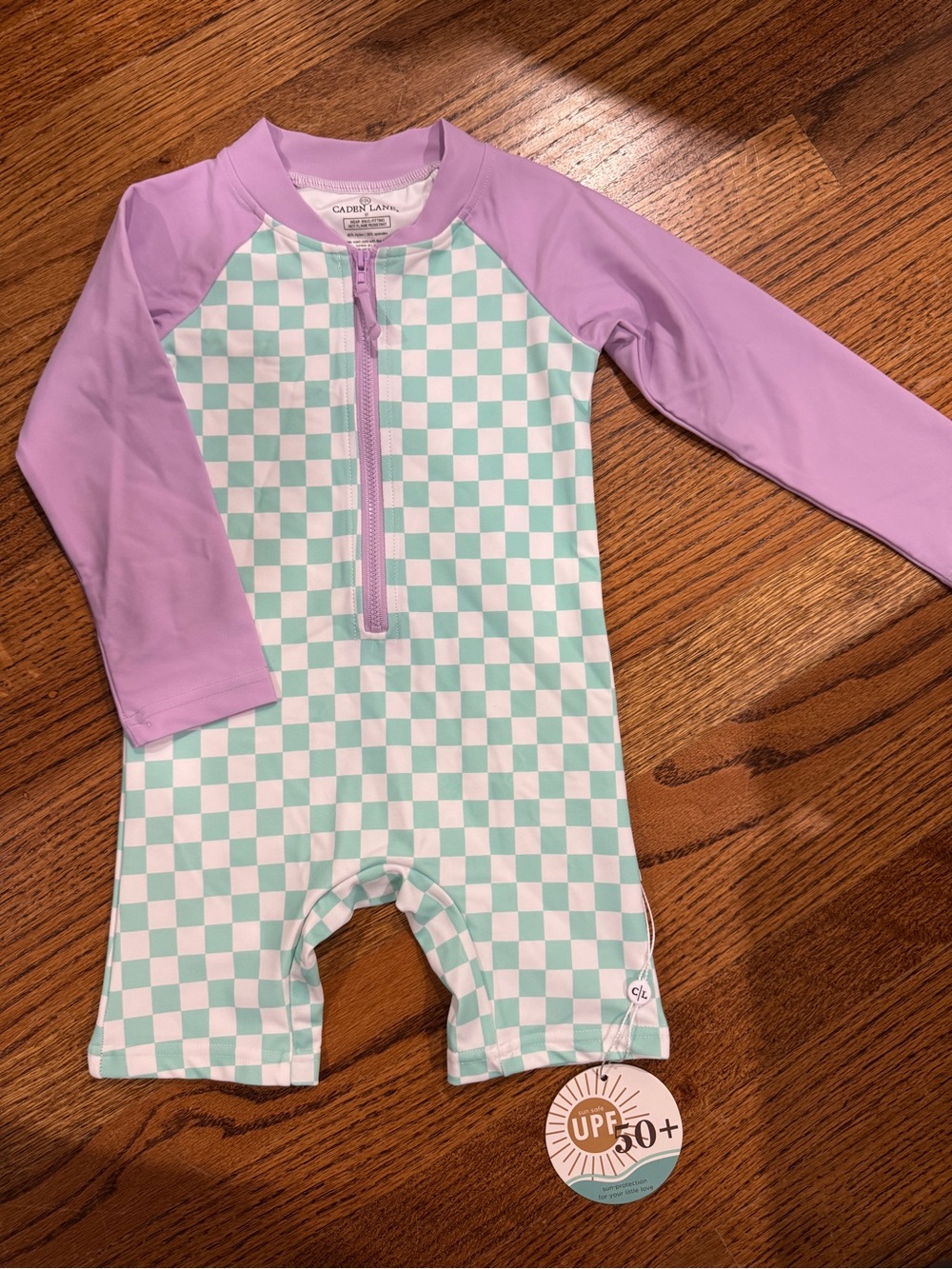 Caden Lane Lavender & Mint Check UPF Rashguard One-Piece